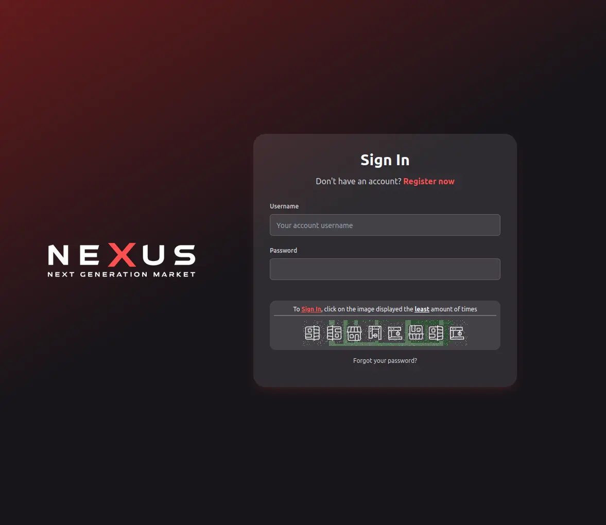 Nexus Market login interface with 2FA authentication for secure darknet marketplace access